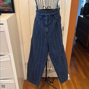 J. Crew Paper-bag pant in indigo stripe- Size 6